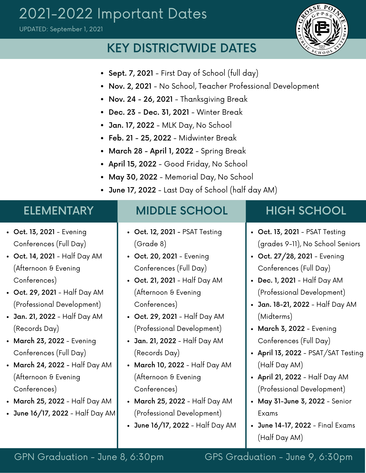 Grosse Pointe Public Schools Calendar 2022 And 2023 PublicHolidays